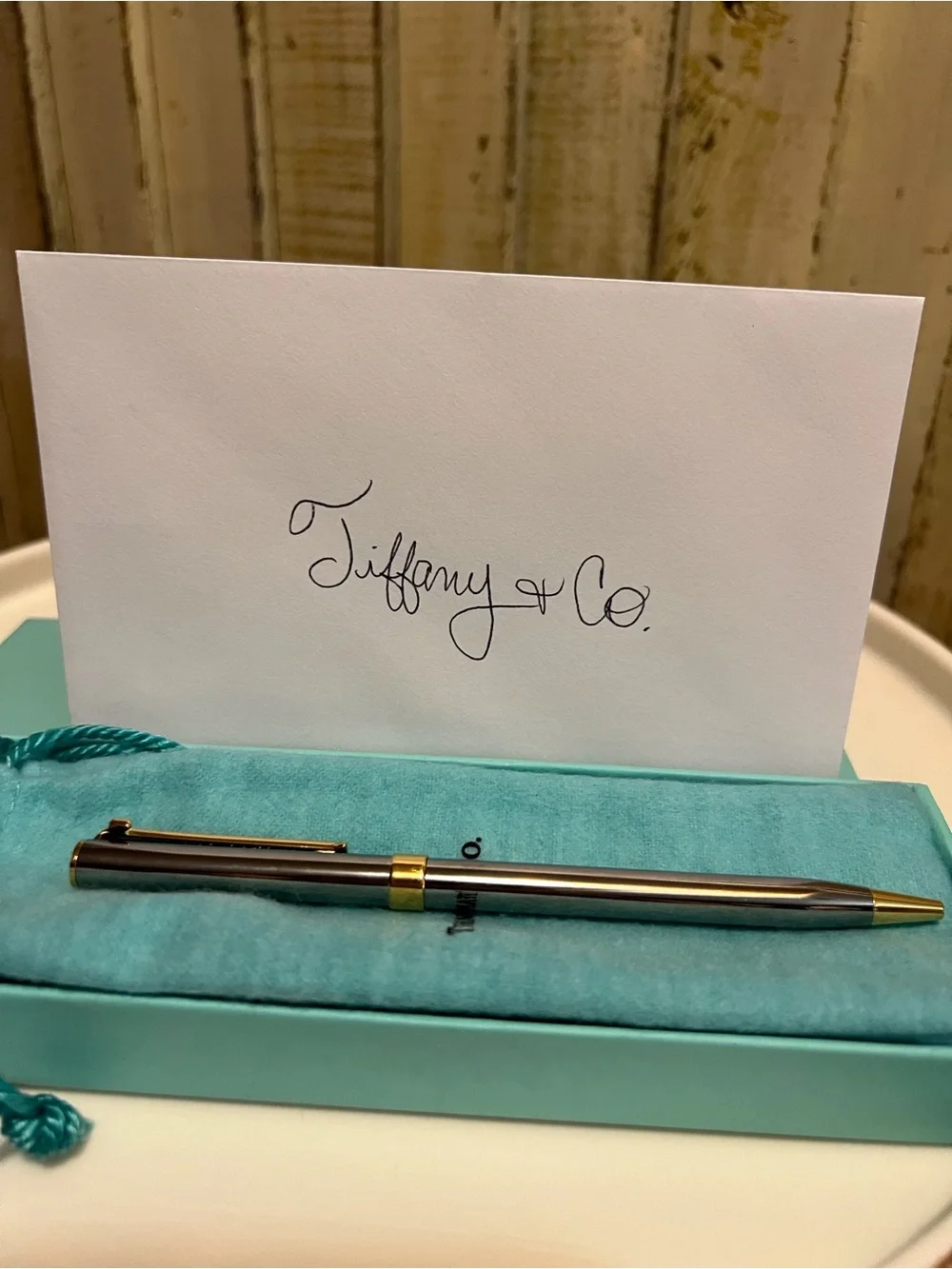 Tiffany & Co. T-Clip Ballpoint Pen, Sterling Silver & Gold Accent, Complete Set